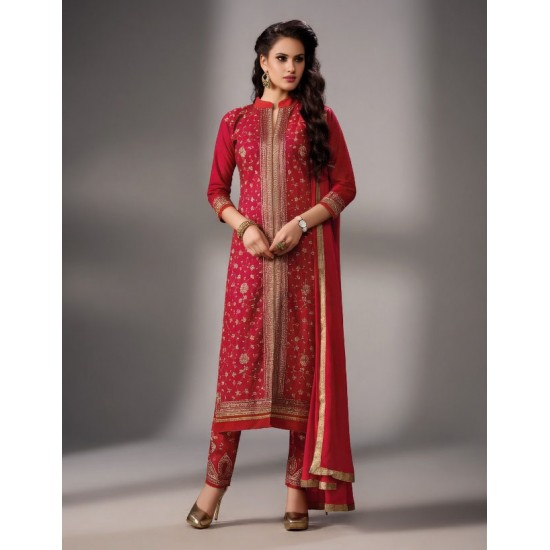 Red Cotton Salwar Kameez Indian Party Wear 