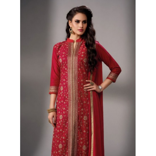Red Cotton Salwar Kameez Indian Party Wear 