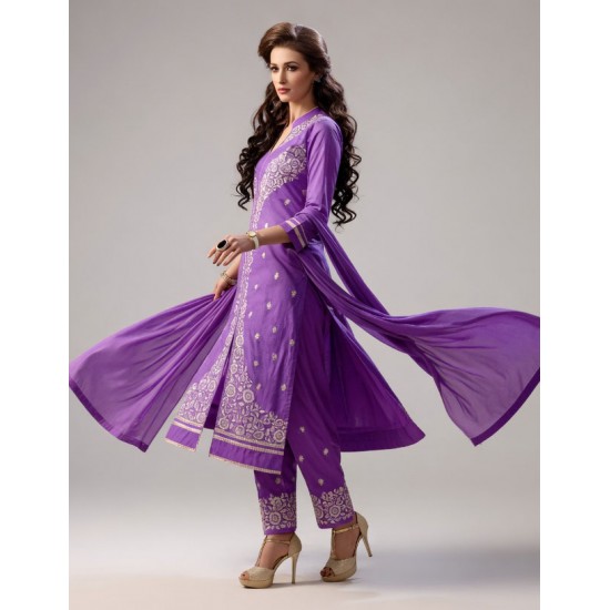 Purple Pakistani Cotton Dress Salwar Kameez Suit