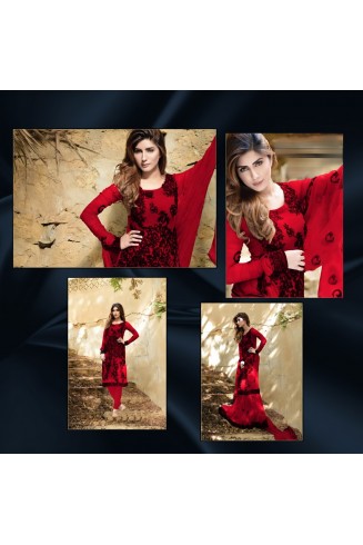 Red Black Dress Party Suit Semi Stitched Indian Outfit