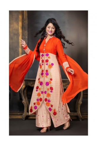 Peach Heena Khan Coral and Bisque Georgette Party Wear Salwar Kamiz