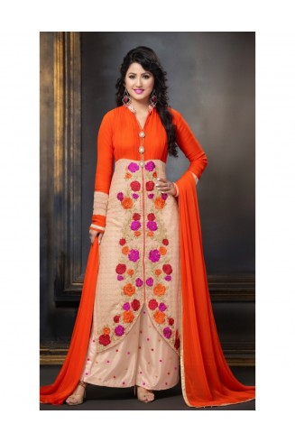 Peach Heena Khan Coral and Bisque Georgette Party Wear Salwar Kamiz