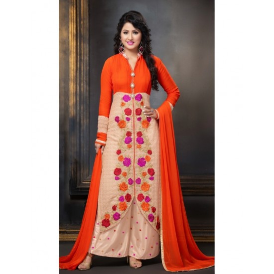 Peach Heena Khan Coral and Bisque Georgette Party Wear Salwar Kamiz
