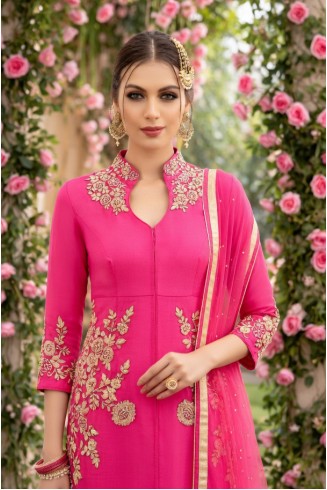 Hot Pink Embroidered Indian Punjabi Suit