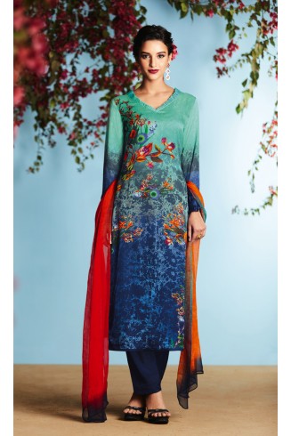 Blue Printed Designer Salwar Suit