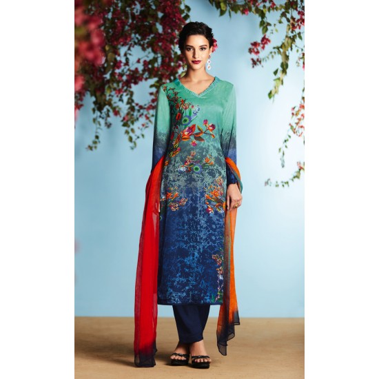Blue Printed Designer Salwar Suit