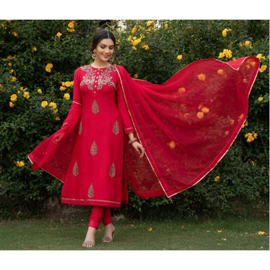 Red Desi Punjabi Designer Salwar Suit