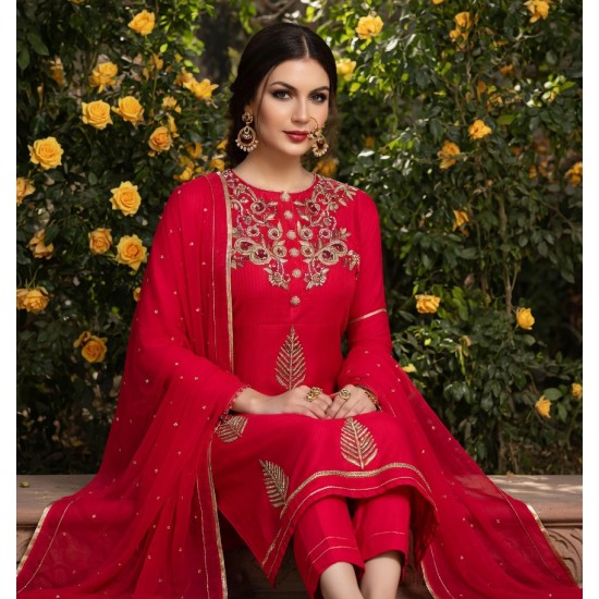 Red Desi Punjabi Designer Salwar Suit