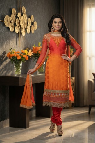Orange Cotton Churidar Suit