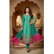 Green Georgette Straight Cut Embroidered Salwar Suit