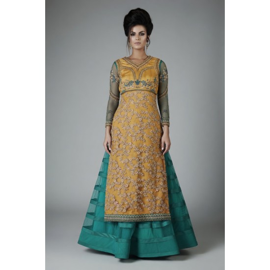 Green & Yellow Indian Ethnic Party Wear Dress