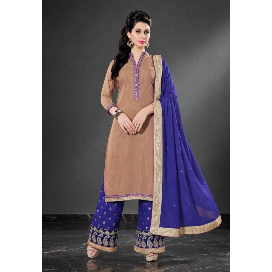 Brown & Blue Kurti Style Palazzo Salwar Suit