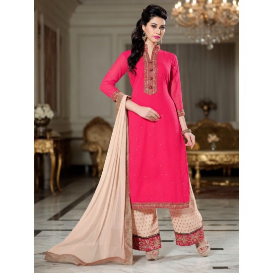 Pink Beige Palazzo Salwar Suit 