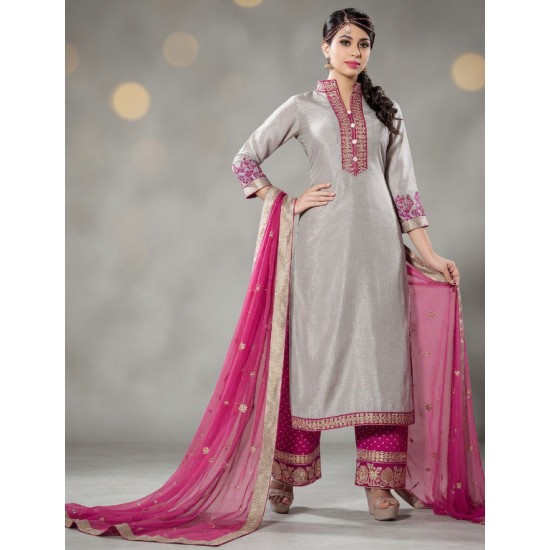 Grey & Hot Pink Palazzo Style Salwar Suit 