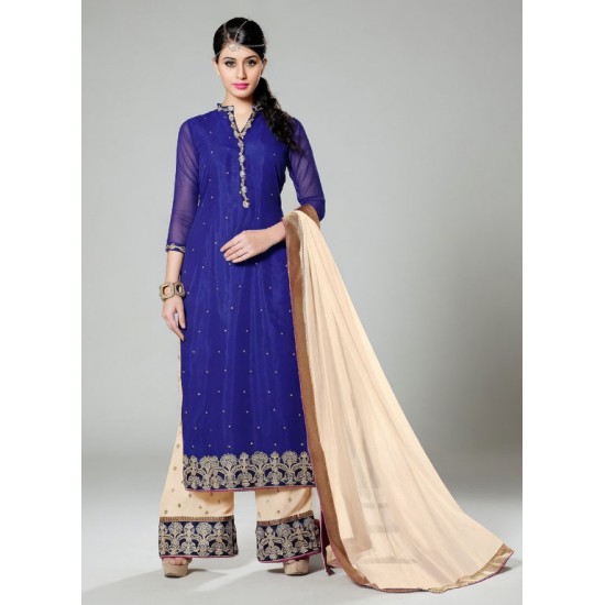 Blue & Cream Casual Palazzo Style Suit 