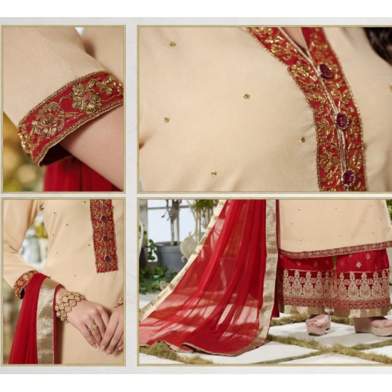 Cream Red Palazzo Indian Suit 