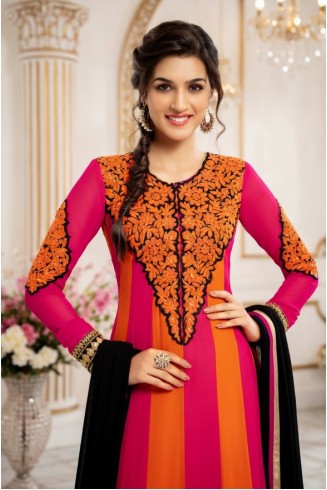 Orange Pink Two Tone Anarkali Dress