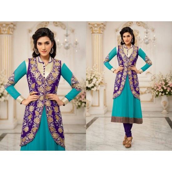 Blue & Green Embroidered Jacket Dress