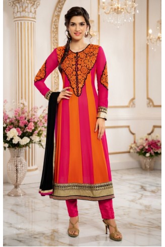 Orange Pink Two Tone Anarkali Dress