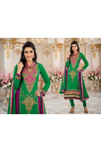 Green Embroidered Frock Style Churidar Shalwar Suit