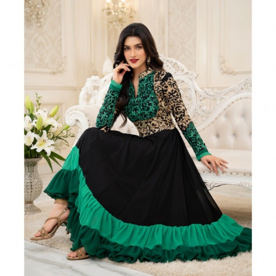 Black Green Flared Party Dress Anarkali Suit 