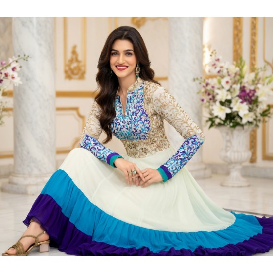 Blue White Georgette Embroidered Anarkali Suit