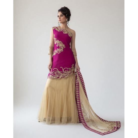 Purple & Gold Embroidered Skirt Style Lehenga Churidar Dress