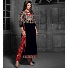 MS12012 Black With Red MAISHA MASKEEN STYLE Dress In Velvet Material