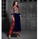 MS12012 Navy Blue With Red MAISHA MASKEEN Dress In Velvet Material
