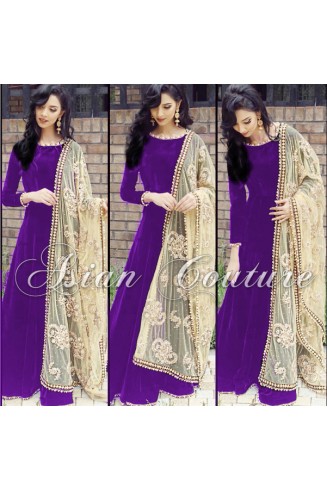 Purple Anarkali Dress Maxi Gown 