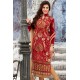Red & Gold Embroidered Velvet Straight Suit