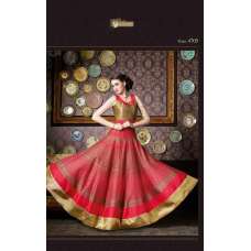 Red Gold Long Silk Dress Anarkali Suit Party Wear
