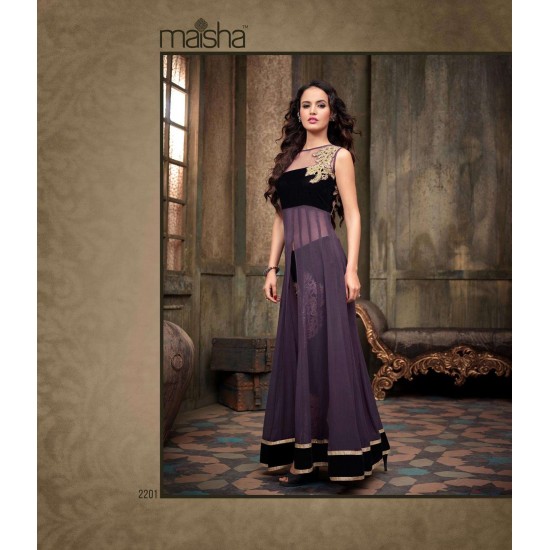 Black Velvet Georgette Suit Front Slit Indian Party Dress 