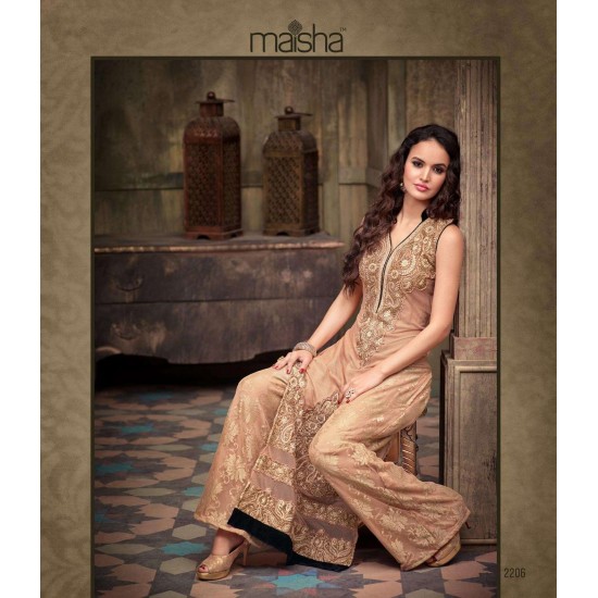 MA-2206 Peach Almond Chiffon Maskeen Maisha Crush Dress 
