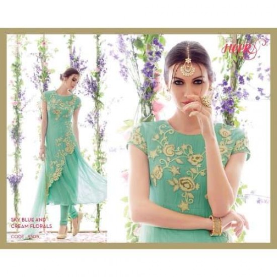 5305 Sky Blue And Cream Florals Heer Designer Suit
