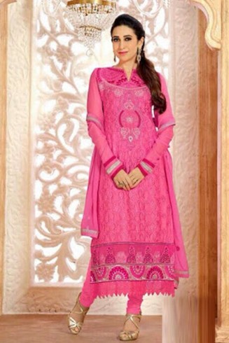 Pink KARISHMA GEORGETTE LONG LENGTH STRAIGHT SUITS