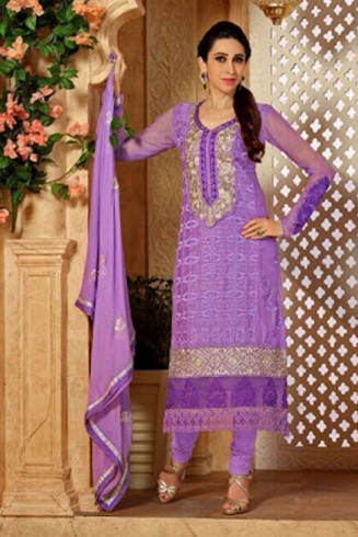 Purple KARISHMA GEORGETTE LONG LENGTH STRAIGHT SUITS
