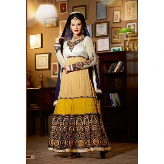 White and Yellow Jacqueline Fernandez KICK Anarakali Dress