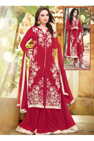 Red Long Length Designer Dress Indian Lengha Suit