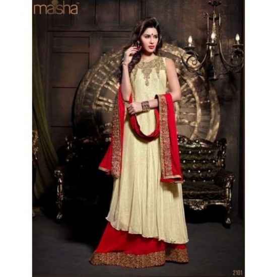Z2101 Cream and Red DEBONAIR WITH MASKEEN WEDDING WEAR DESIGNER DRESS