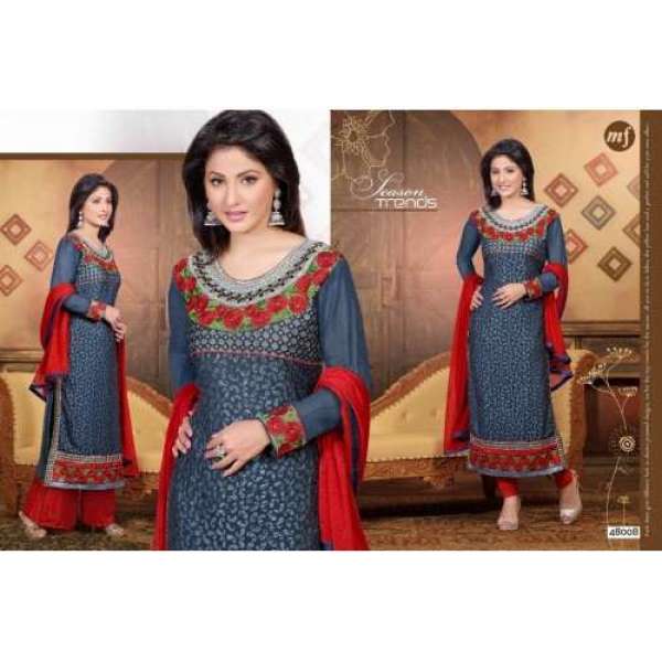 Grey and Red HASEENA 2 PARTY WEAR SHALWAR KAMEEZ 