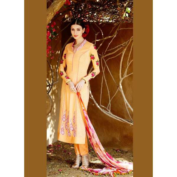 Red Yellow Cotton Dress Indian Party Suit