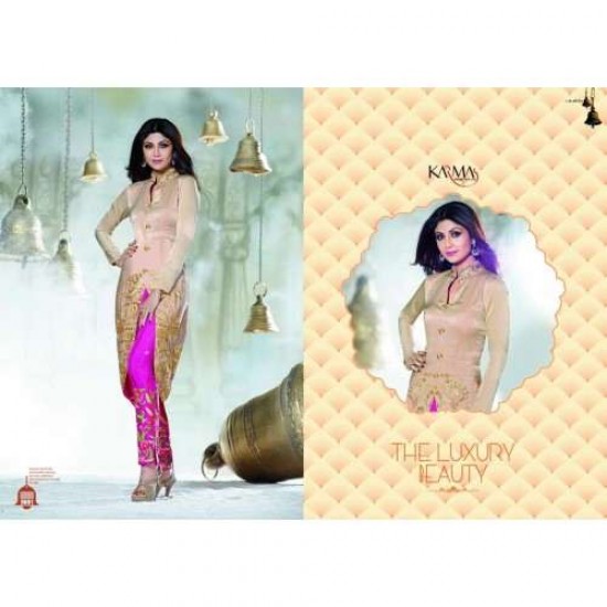 Golden Pink FLORAL KARMA DESIGNER WEAR DRESS