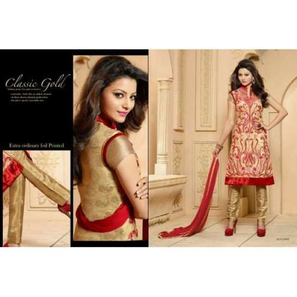 Golden Red KEYAS 4 GEORGETTE LONG LENGTH STRAIGHT SUITS