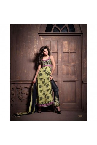 Green and Black Maskeen Anaya senora Embroidered Designer Dress