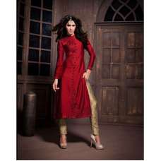 ZA14003 Red and Gold Maskeen Anaya senora Embroidered Designer Dress
