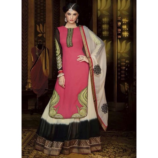 Mehak Pink and Black Georgette Long Length Designer Dress
