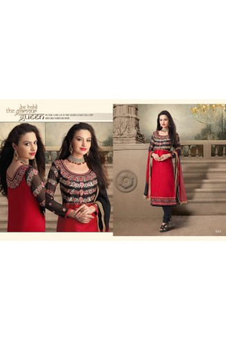 Red and Black NITA PARTY WEAR LONG STRAIGHT SALWAR KAMEEZ