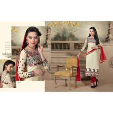 White and Red NITA PARTY WEAR LONG STRAIGHT SALWAR KAMEEZ