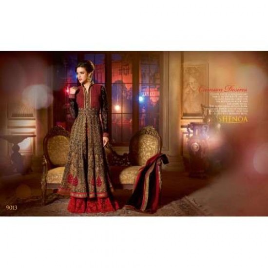 Black and Red SHENOA WEDDING WEAR HEAVY EMBROIDERED DESIGNER DRESS